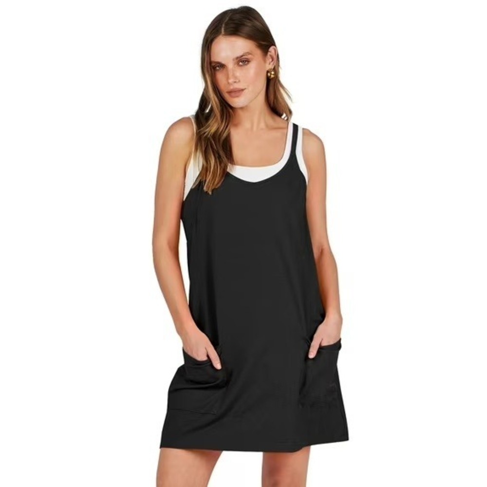Womens Summer Mini Dress Romper Built-in Shapewear Sporty All Occasion Black